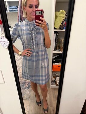 BURBERRY Light Blue Checkered Mini Dress